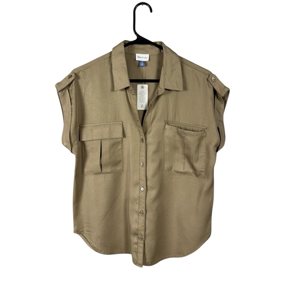Yarn & Sea Womens Button Up Blouse Tencel Top Size XS Capsule Elevated Basic New